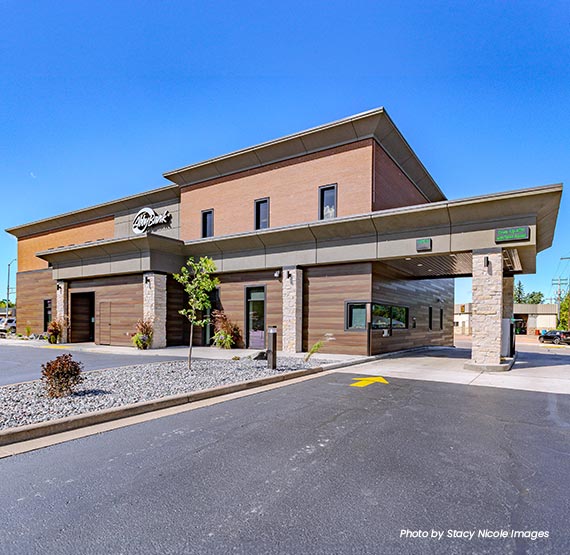 Outside image of remodeled AbbyBank Abbotsford building by Stacy Nicole Images