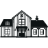 black icon of a barndominium