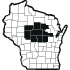 map icon of Wisconsin counties outlines with North Central Wisconsin counties in black marking Riverside Land Surveying service area