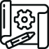 blueprint with gear and pencil icon