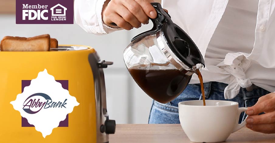 woman pouring coffee and making toast at home