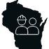 state of Wisconsin with line contractor & residential person icon cut out