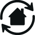 house icon in arrows circling around representing home refinance