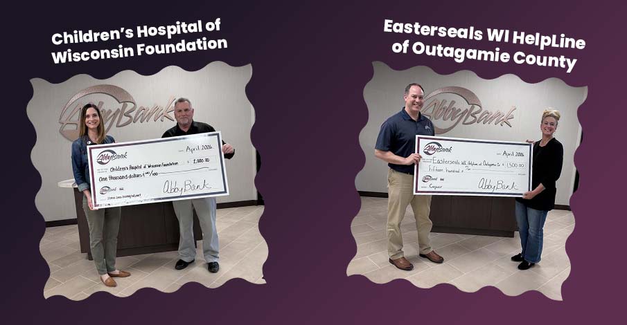 image collage of two Appleton area check presentations on gradient purple background