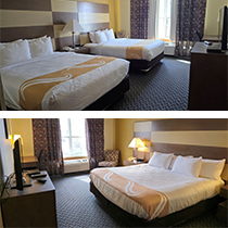 photo of double queen room and photo of king room at Haven Hotel in Shawano