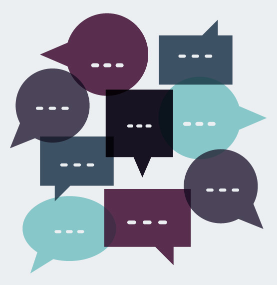 different speech or message bubbles in AbbyBank colors 