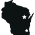 state of Wisconsin icon with larger star for Shawano cut out and another smaller star for Pewaukee
