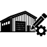 building icon with pencil and gear representing customized building solutions