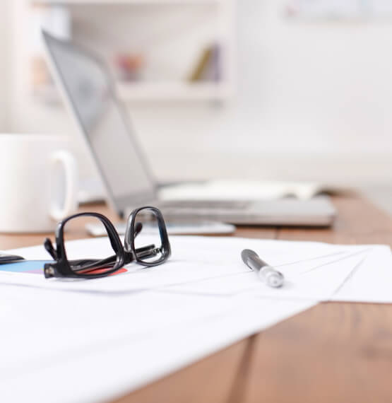 glasses on a desk