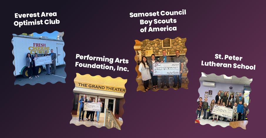 gradient purple background with 4 check presentations to organizations in the Wausau-Weston area who received AbbyBank Foundation grants during the fall 2025 cycle