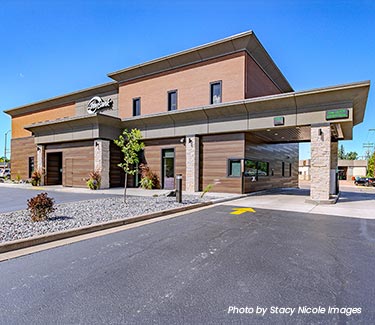 Outside image of remodeled AbbyBank Abbotsford building by Stacy Nicole Images