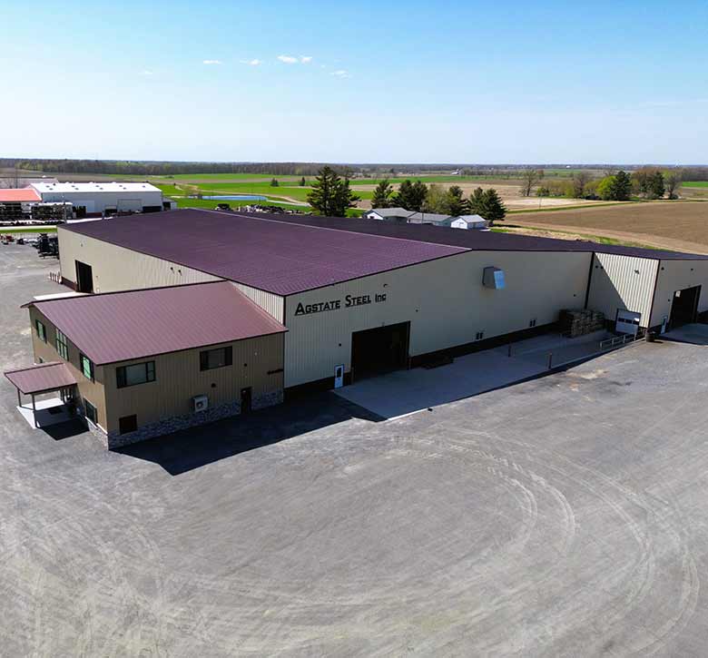 aerial view of Agstate Steel building outside of Curtiss, WI