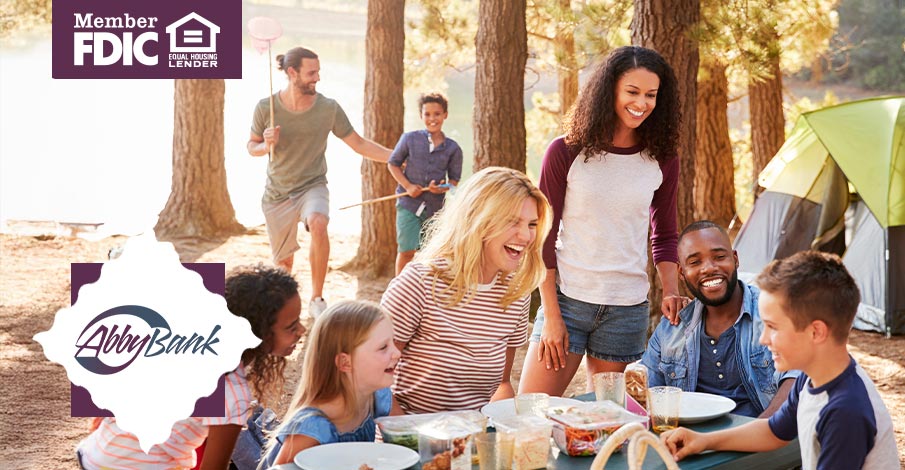 group of friends with kids camping