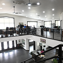 view of receptionist and loft office area for Agstate Steel
