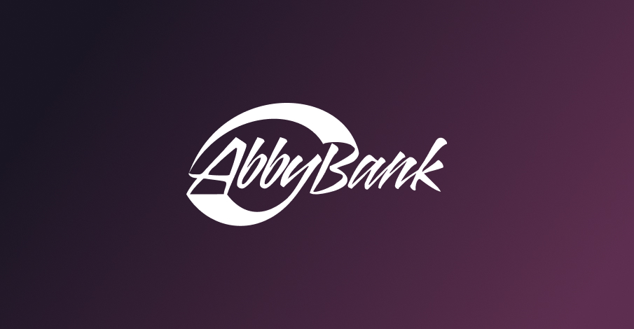 White "AbbyBank" logomark overtop purple gradient