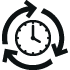 clock icon with circular arrows around indicating fast turnaround