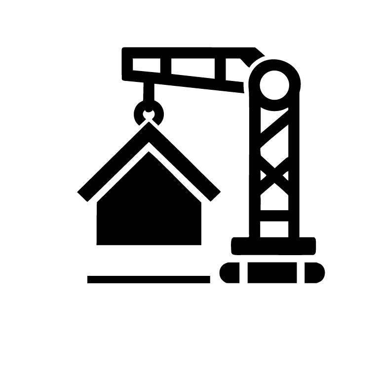 icon of a crane lowering a house onto a foundation