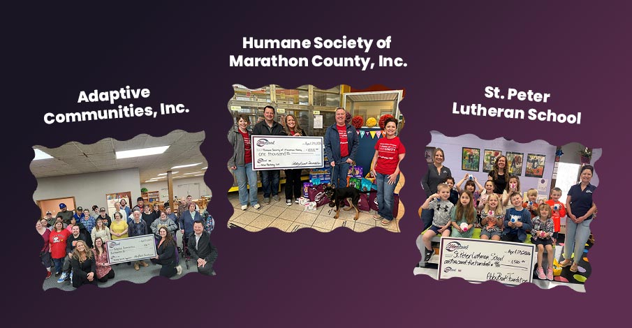 image collage of AbbyBank Foundation grant presentations in Marathon County